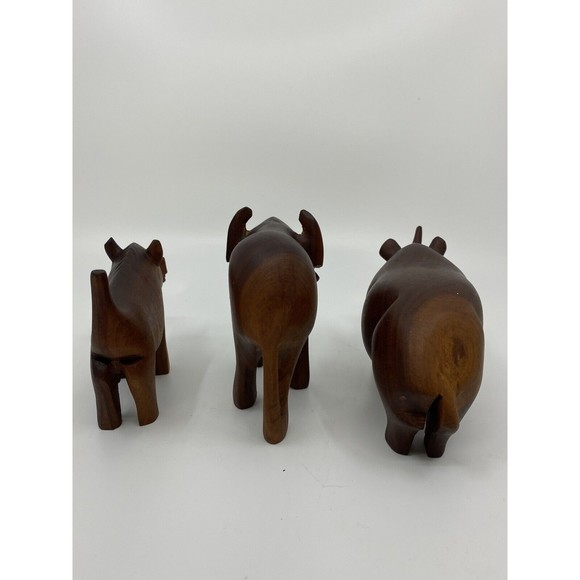 3 Wood Carved African Animals Primitive Unique Warthog Rhino Water Buffalo - Picture 12 of 12